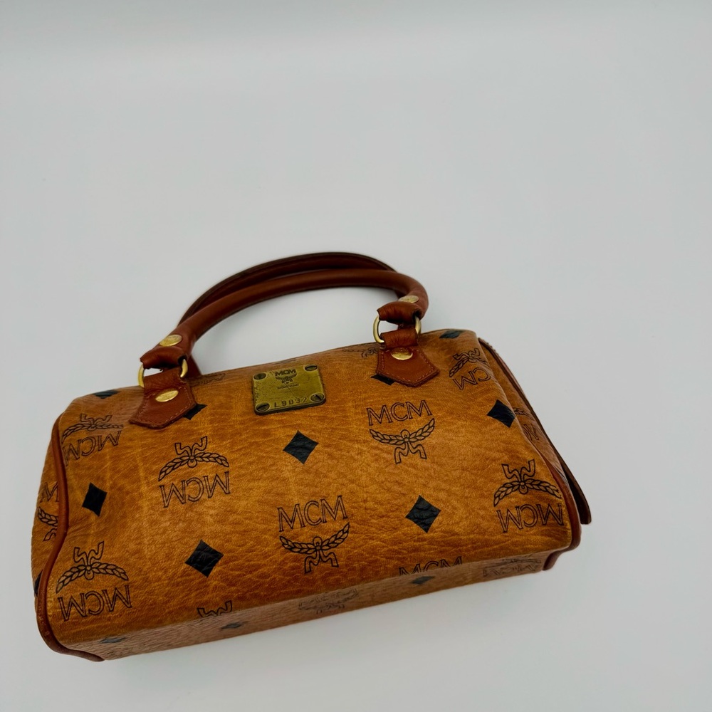 MCM Tan Leather Small Boston Bag in Visetos - Picture 2 of 12